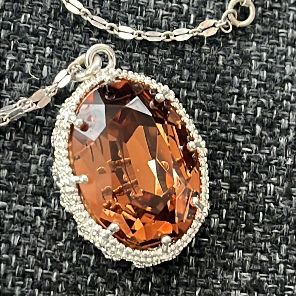 New Light Colorado Topaz Faceted Oval Pendant on Long Sterling Silver Chain